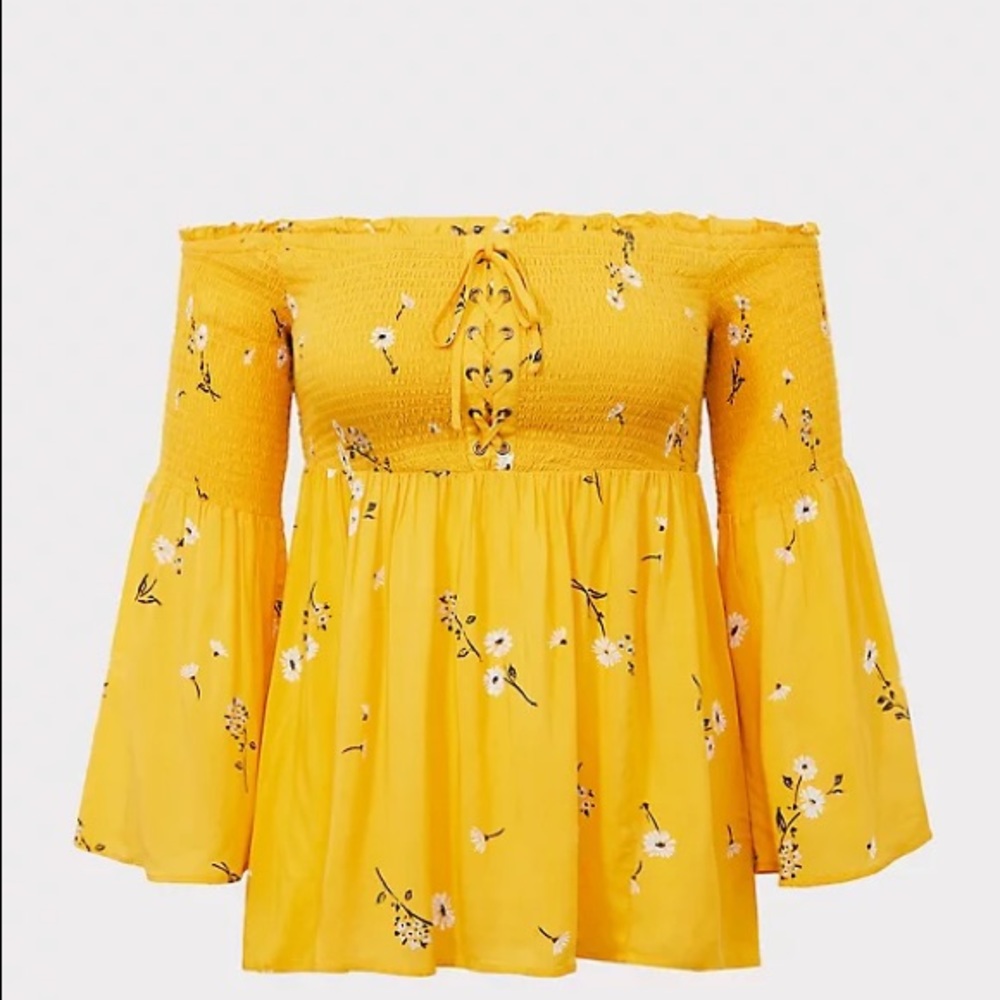 Yellow Floral Off Shoulder Top -Torrid